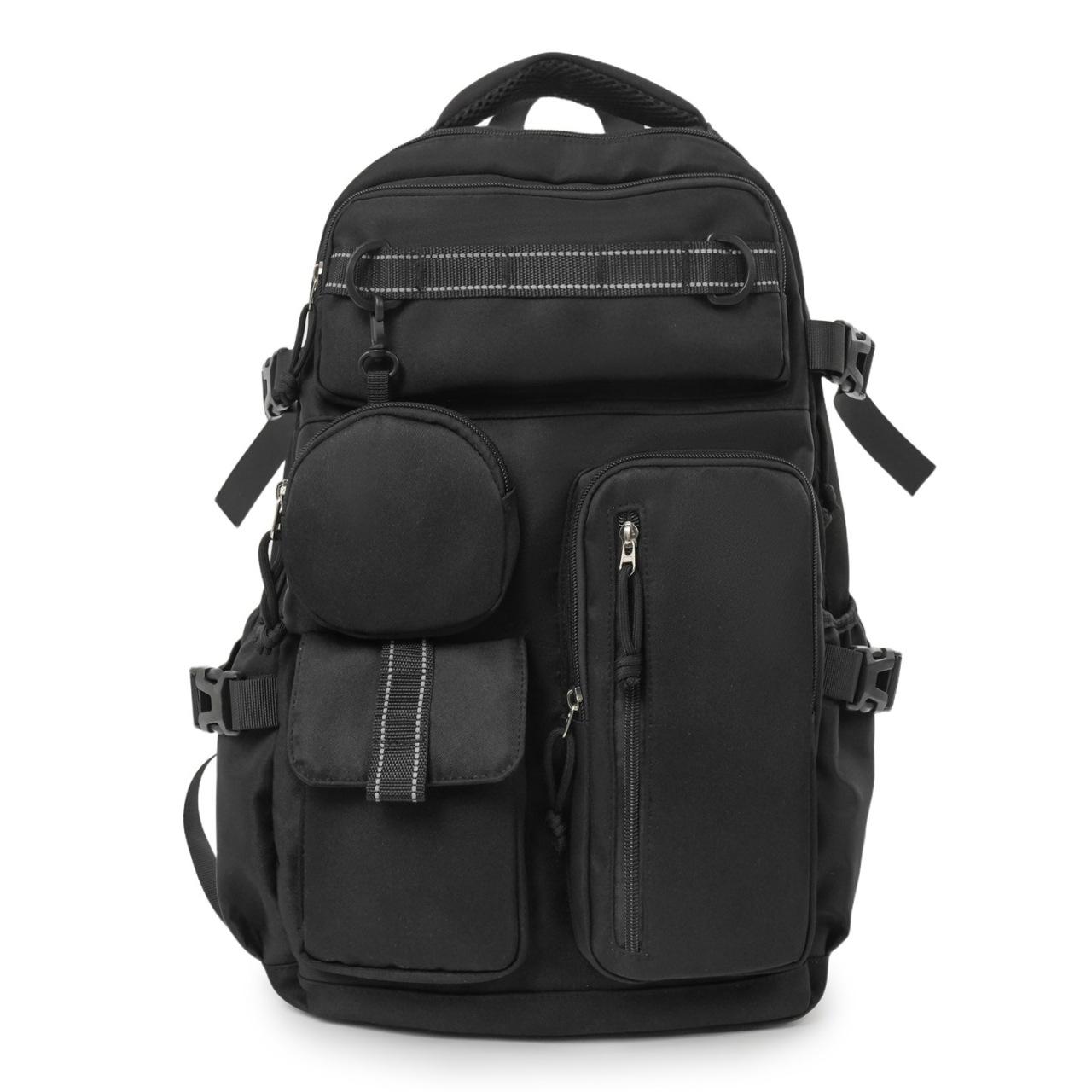 

School bag women s backpack college students men and women with the same style multi-pocket large-capacity tooling casual backpack tide чорний