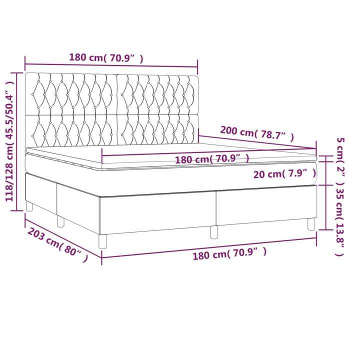 VidaXL Sommier à Lattes de Lit avec Matelas et LED, Lit Rembourré, Lit Double, Lit Adulte de Chambre à Coucher Intérieur, 3135133