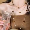 Pearl Tiger Eye Beaded Pendant Necklace - French Vintage Style Sweater Chain Jewelry