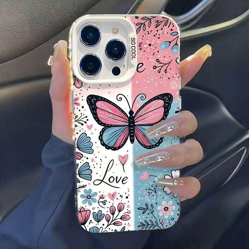 Butterfly iPhone Case for 13/14/15 Pro/16 Pro Max/17 - Blue & Pink Girly Design