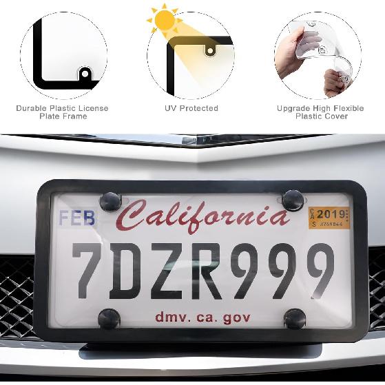 Transparent License Plate Cover And Frames, 2Pack Grey Clear Front And Rear License Plate Holder With Screws & Caps, Unbreakable Car Licence Plate