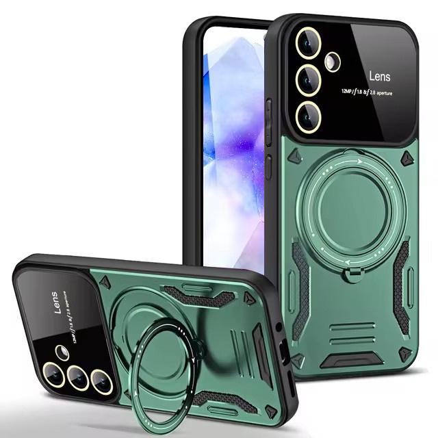 

Luxury Shockproof Armor Case For Samsung A55 A54 5G A15 A35 A25 A14 A34 A24 A53 A33 A13 A52 A32 Magnetic Ring Stand Phone Cover A55 5G зелений
