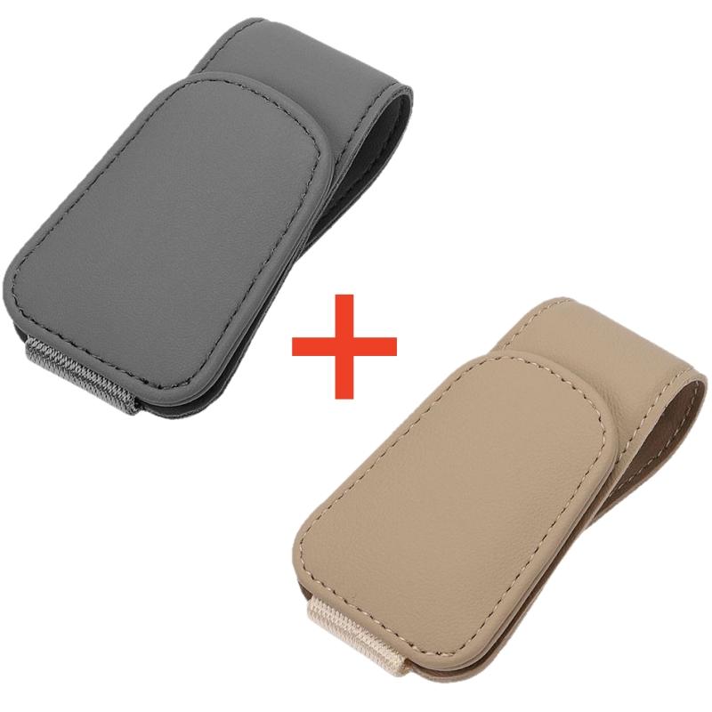 Sunglasses Holder For Car Sun Visor Leather Eyeglass Holder Ticket Card Clip Magnetic Car Glasses Holder Car Visor Accessories