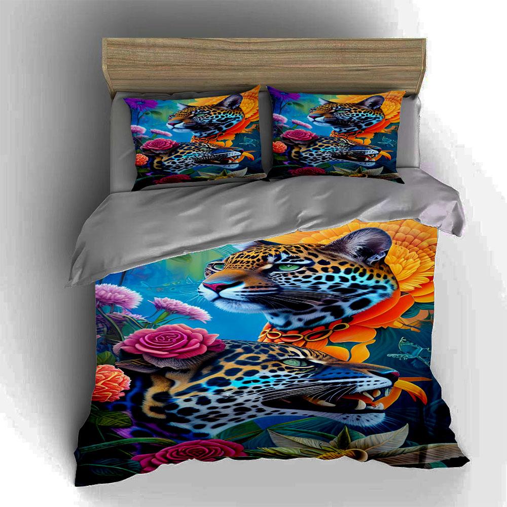 Leopard Floral Design. Bedding Duvet Cover Sets Duvet Covers Pillowcases Gifts (1 * Duvet Cover 2 * Pillowcases, Without Duvet Insert)