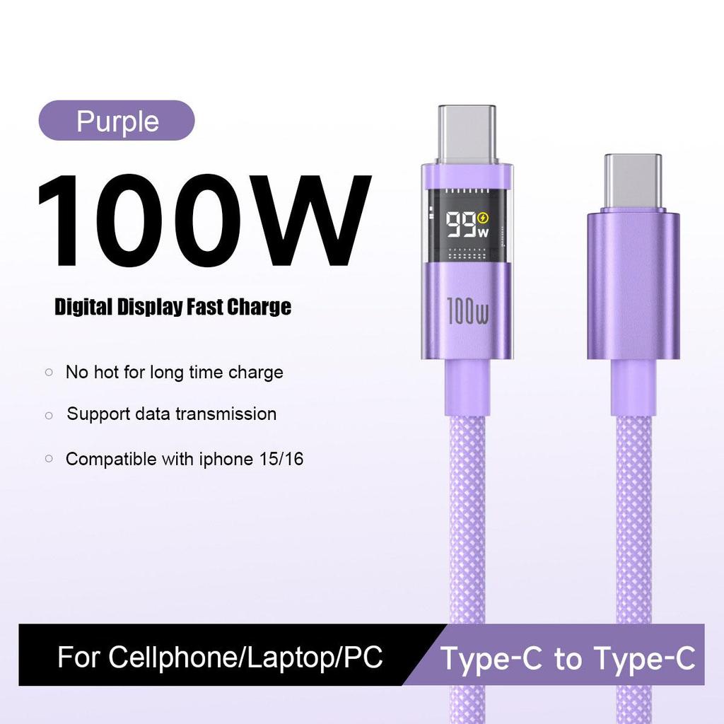 Digitální displej 100W Super nabíjecí kabel Typ-C na Typ-C PD 30W Rychlé nabíjení USB na Typ-C C-C Pro iphone 15 16 Xiaomi Huawei