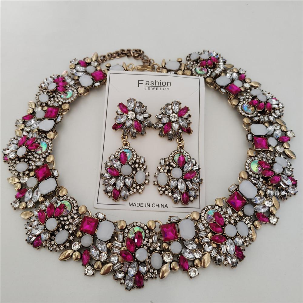 2026 New Fashion Crystal Rhinestones Large Collar Choker Necklace Earrings Women Jewelry Sets Indian Statement Wedding Necklace