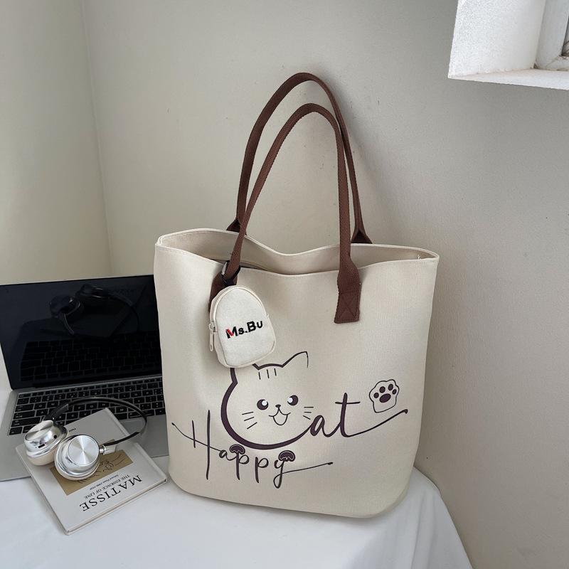 Large Capacity Tote Bag 2025 Autumn New Korean Version of Fashion Niche Cartoon Canvas Bag Casual Commuter Shoulder Bag
