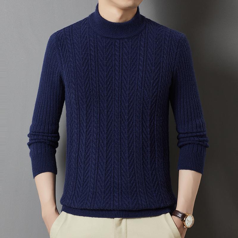 Men's Elastic Autumn and Winter Slim-fitting Thickened Sweater Turtleneck Knitted Sweater