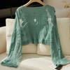 Women's Summer Long Sleeve Lace Mesh Sunflower Embroidered Pullover Swimsuit Cover Up Beach Vacation Outerwear Sun Protection Top