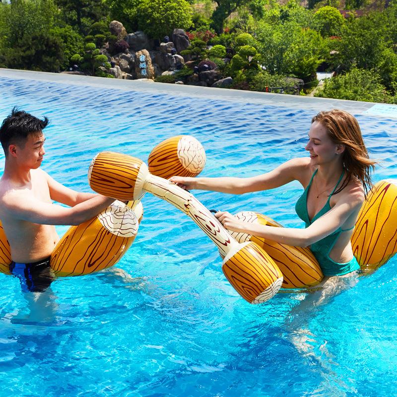 Inflatable Bashing Sticks Water Wood Grain Design Adult Inflatable Ride On Duel Game Outdoor Pool Party Toy