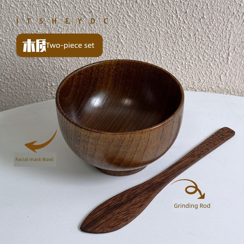 

High Quality Beauty Spa Wooden Skin Care Tools Suit Mask Bowl Silicone Brush Aromatherapy Hall DIY For Home Beauty Salon 2-Piece Set (Whole Wood) Essential