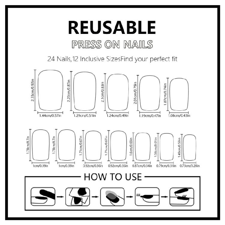 24 szt. Kwadratowe sztuczne paznokcie, naklejane paznokcie, sztuczne paznokcie, fałszywe paznokcie, klej na paznokcie ze wzorami kwiatowymi, francuskie końcówki paznokci