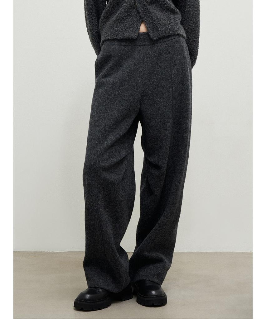 Anggae Melange Wool Blend Curved Pants Gray
