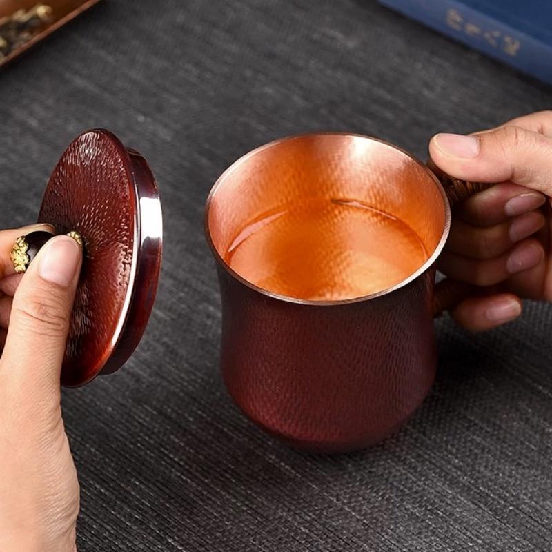 Pure Copper Moscow Mule Coffee Mug Engraved Exquisite Luxury Vintage Durable Coppery Beer 300ml Tumbler Weave Handle Tea Cup