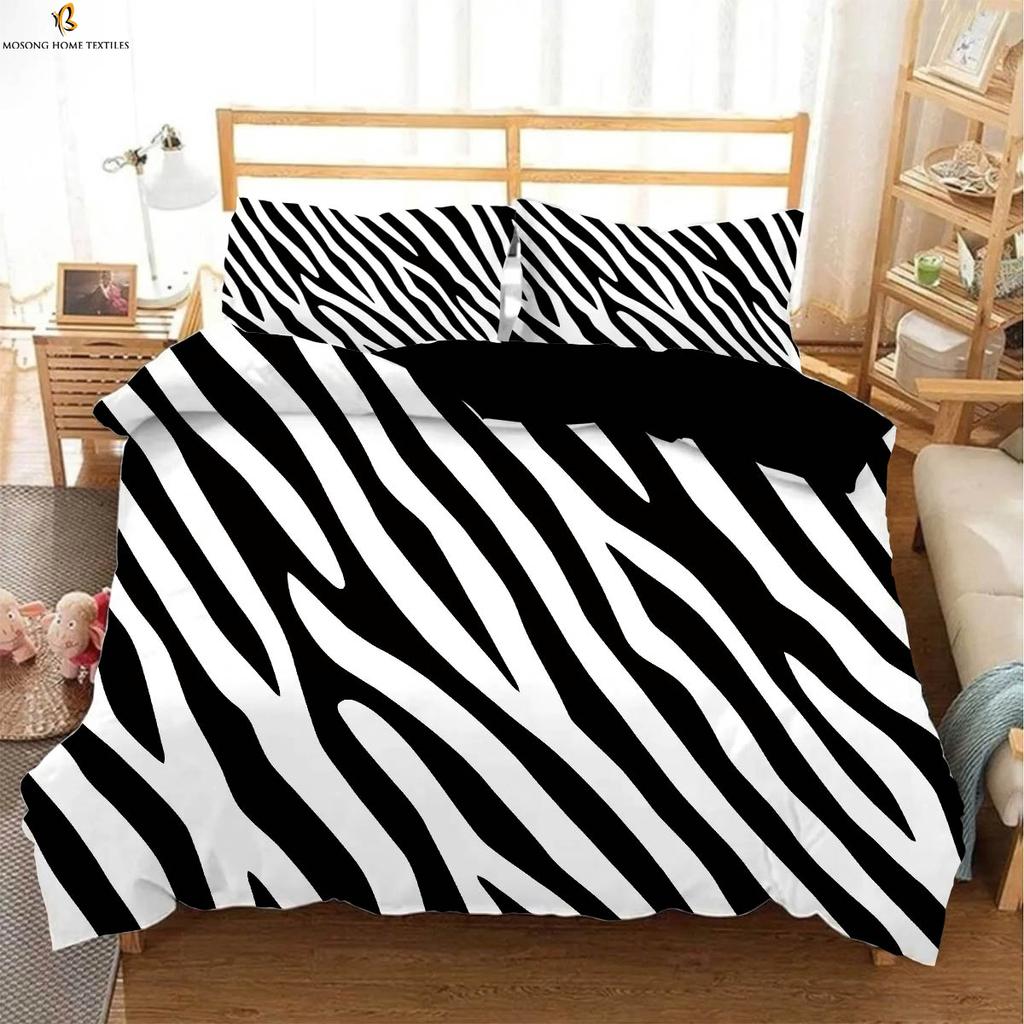 3-teiliges Set mit Daunen-Bettbezug, Tierfell-Textur, Zebra- und Leoparden-Motiv, 3D-gedruckt, Bettbezug für Kinder, Jungen und Mädchen, weiche Bettdecke