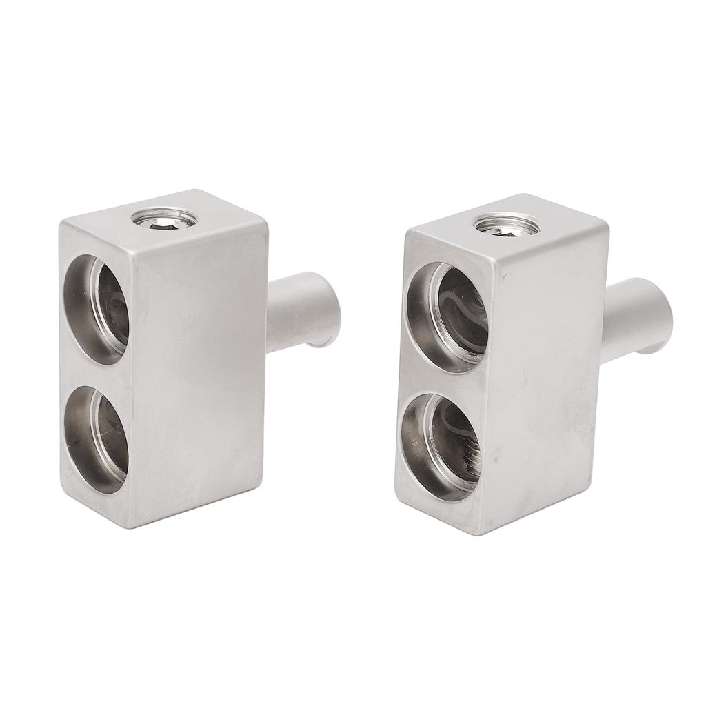 2pcs Dual 1/0 Gauge to 1/0 Gauge Amplifier Input Reducer Nickel Plated Aluminum Alloy High Power for Car Audio