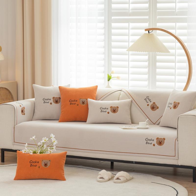 Sofa Cushion Four Seasons Universal Non-Slip Cover Towel New Embroidery Cartoon Bear Sofa Cover All-Inclusive Sofa Seat Cushions