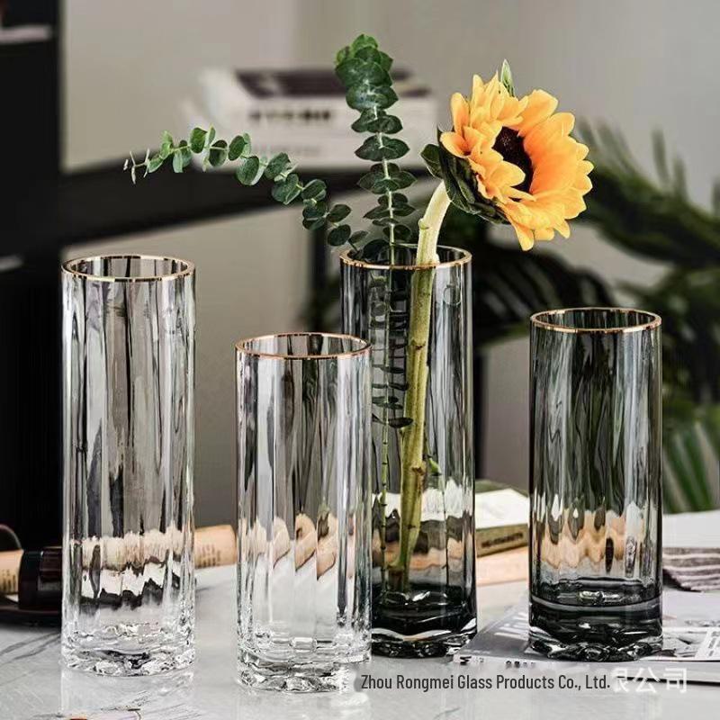 Nordic Clear Glass Vase - Elegant Straight Design for Water-Raised Bamboo or Lilies.