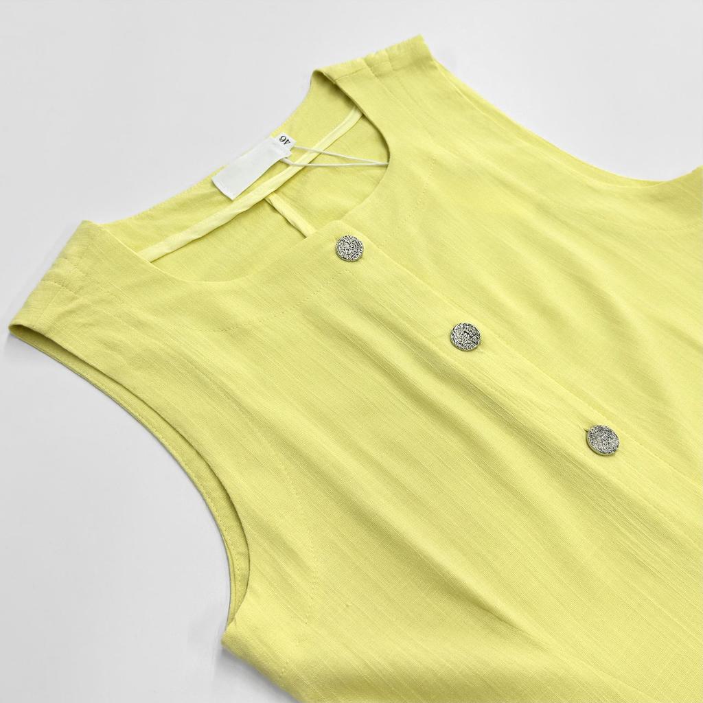 Capable Solid Color Linen Blend Micro-Elastic Vest & Long Dress Two-Piece Set - Summer/Autumn for Work or Casual Wear