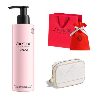 SHISEIDO Ginza Perfumed Shower Cream 200mL Special Pouch Gift Wrapping Drawstring Bag Shopper Body Soap Floral Chypre Scent Cream Jasmine Patchouli