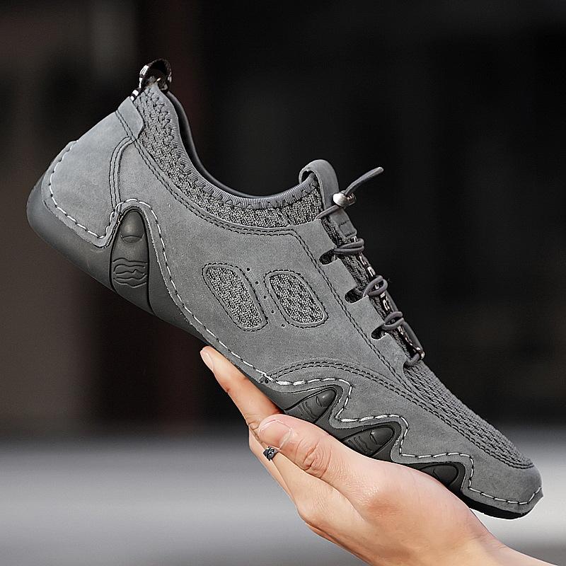 New Autumn Men's Shoes Pigskin Mesh Shoes Breathable Sports Men Casual Shoes Leather Shoes Leather All-Match Fashion Shoes
