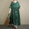 DIMANAF New 2026 Summer Women Plus Size Vintage Lady Long Dress Loose Oversize Maxi Floral Print Cotton Beach Dresses