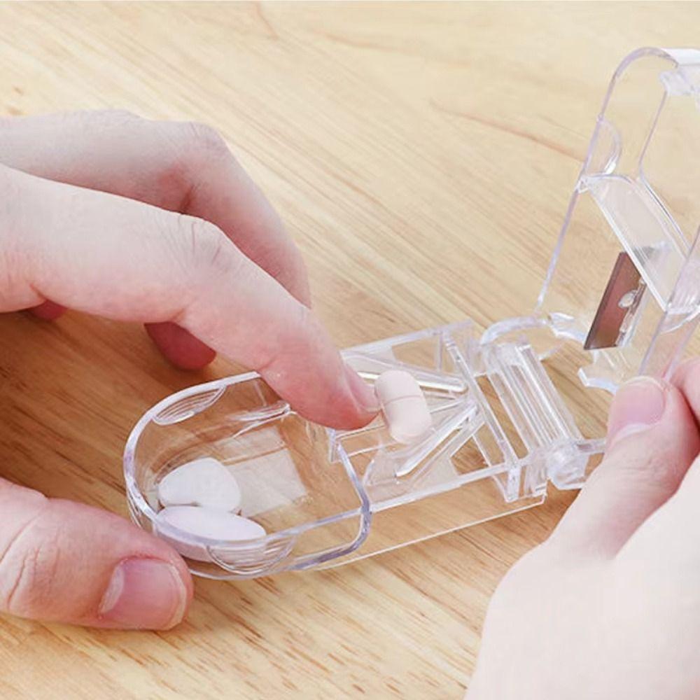 Durable Portable Pill Cutter Box Mini Clear Small Pill Boxes Tablet Cutter Splitter for Daily Use