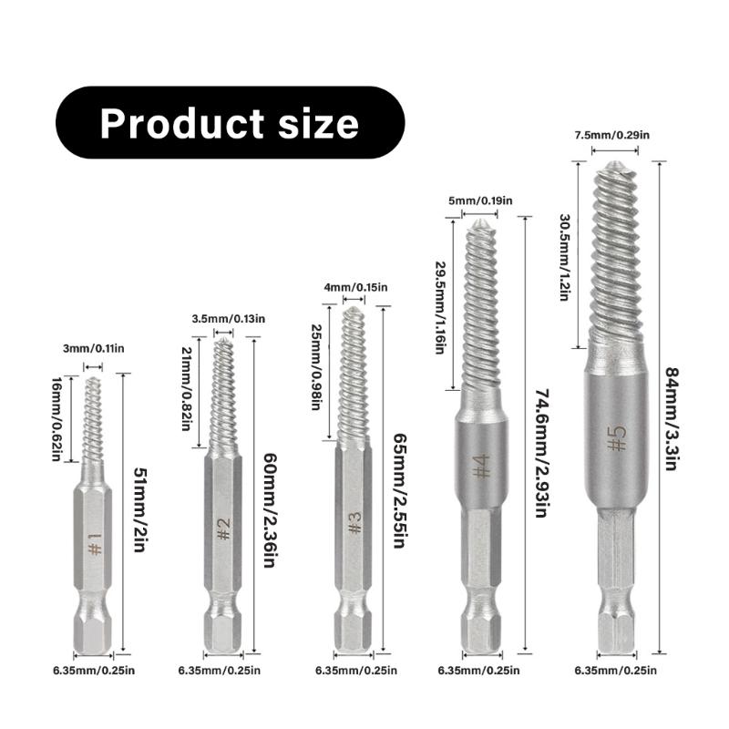 5Pcs Screw Extractor Center Drill Bit Guide Set Broken Damaged Bolt Remover Removal Speed Cord Breaker Puller