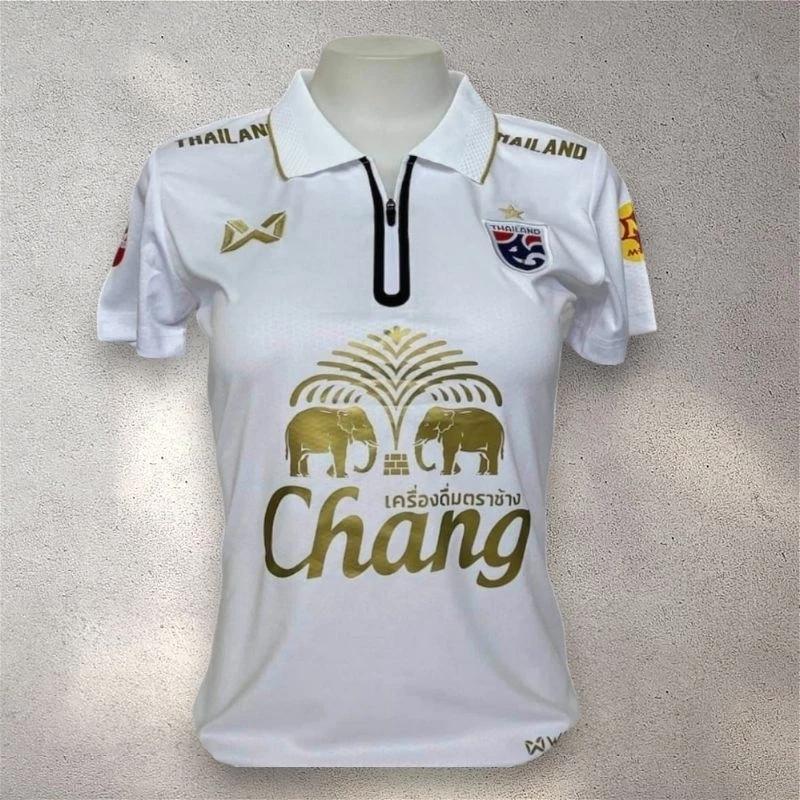 Damen Thailand National Football Soccer Training JERSEY CHEER Fan Print Zip Vintage Retro Quick Dry Polo Shirt Kurzarm Elefanten Logo