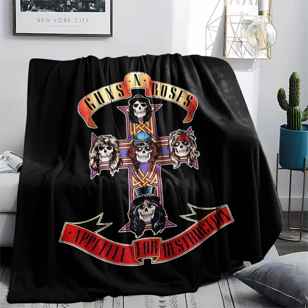 Guns N' Roses,pattern Flannel Blanket, High quality Comfortable for All Seasons, Home Decor, Warmth and Comfort, Perfect for Gifts.