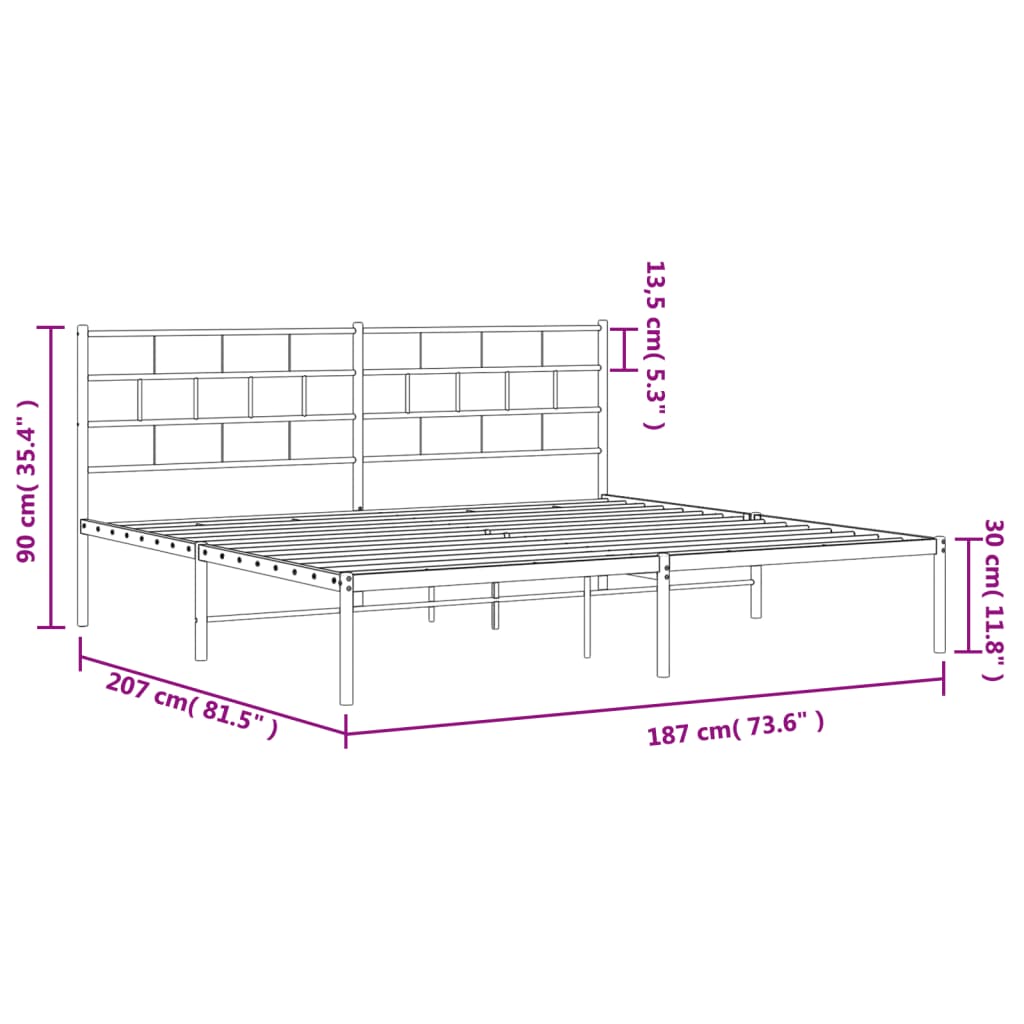 Metal Bed Frame with Headboard White 180 x 200 cm