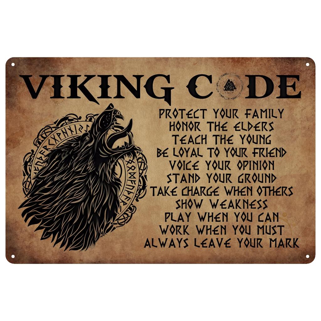 1pc Vintage Viking Metal Signs Wolf Viking Code Home Bedroom Kitchen Bathroom Bar Office Various Scenes Wall Decor 8x12 Inch