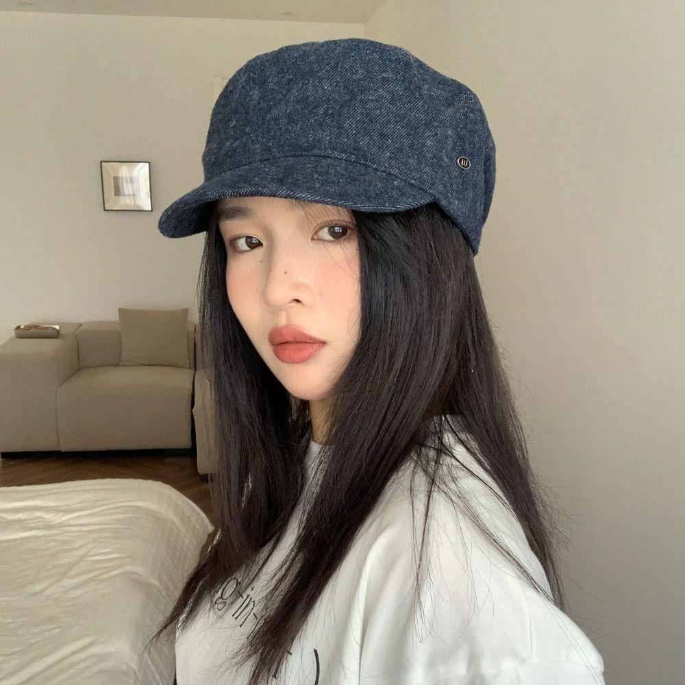 Y2k British Style Painter Cap Vintage Octagonal Hat Fashion Demin Beret  Winter