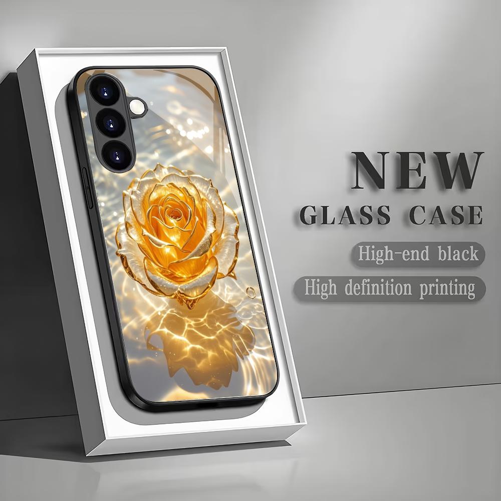Rosenblüten Hartglas Handyhülle Geeignet für Samsung Galaxy S26 S25 S24 S23 S22 S20 FE/Ultra/Plus Anti-Drop Rückseite