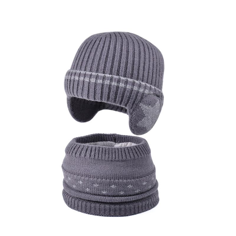 Children's Hat Scarf Suit Winter Velvet Warm Ear Protection Coldproof Knitted Wool Cap Boys Girls Pullover Cap