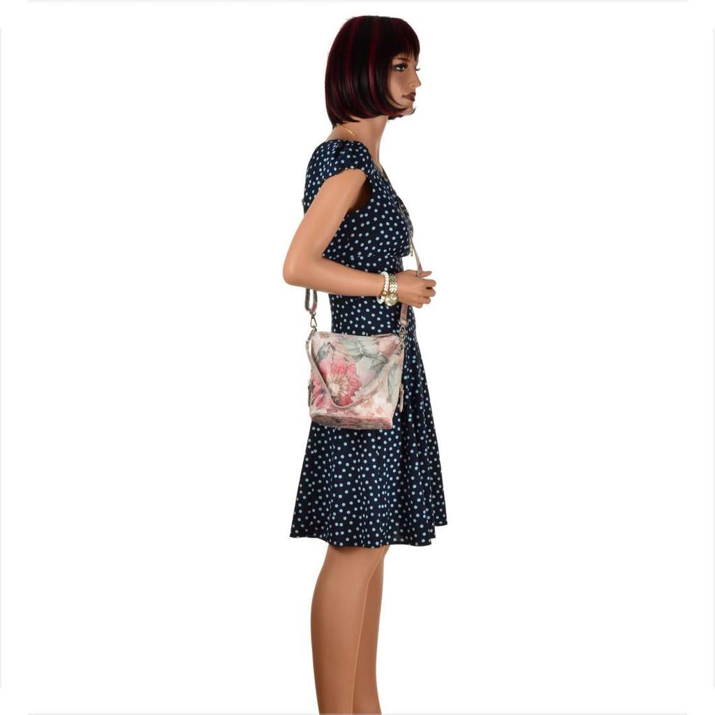 Lightweight Leather Messenger Bag with Flowers Size S