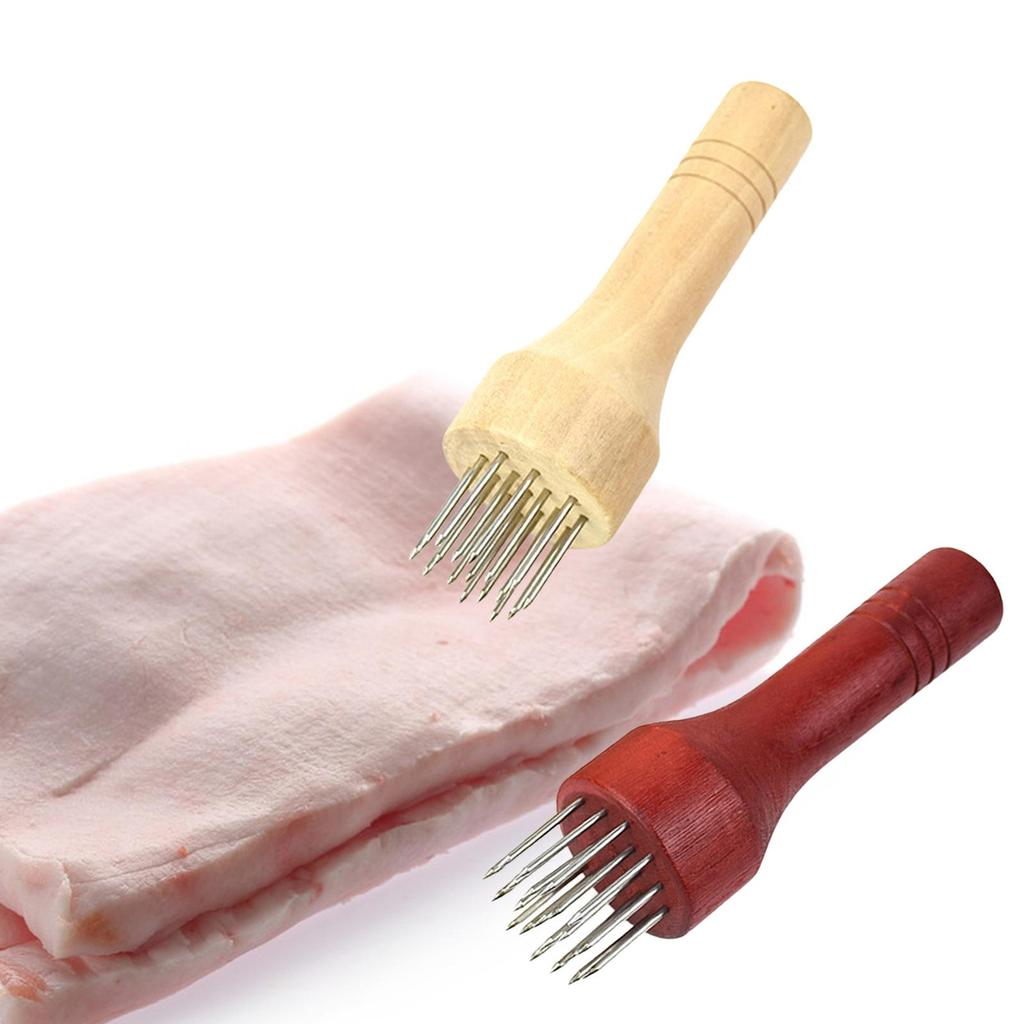 Portable Meat Tenderizer Kitchen Cooking Tool with Wooden Handle for Steak Fish Tenderizing Chicken Beef