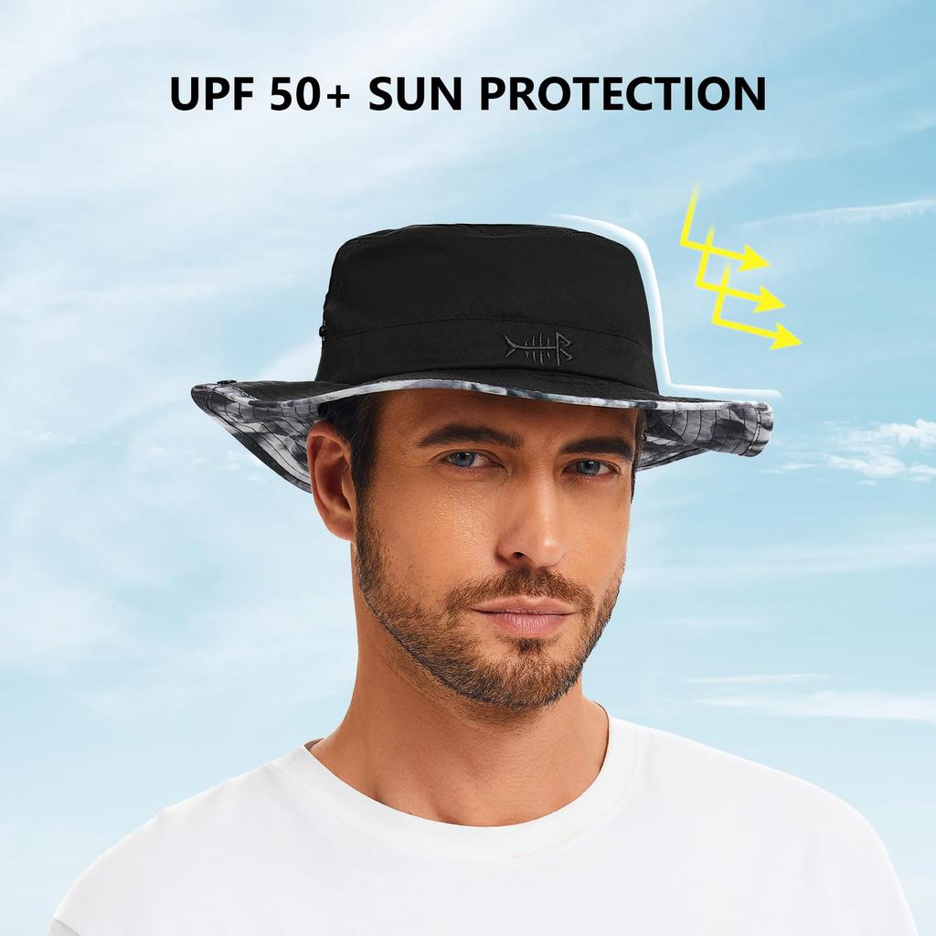 Bassdash FH18 Foldable Sun Hat with UPF UV for Fishing and Hiking 50+ Protection, Under-Brim Print, Unisex,