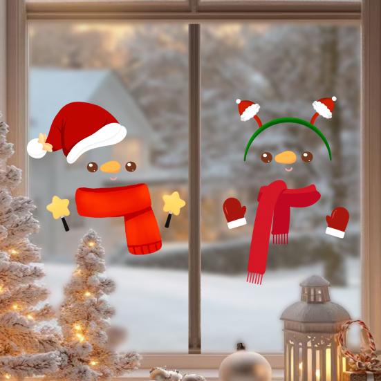Reusable Holiday Scene Decor Christmas Snowman Static Glass Stickers, Simple Window Clings, Waterproof PVC Clings Decorative Sheets for Home