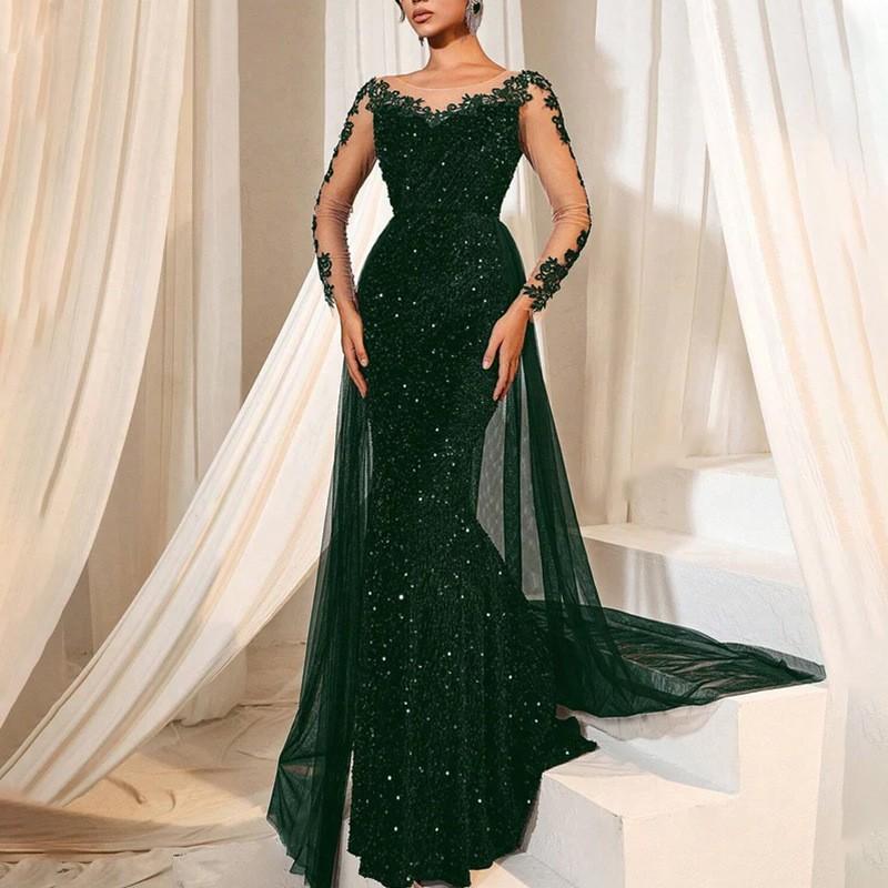 European And American Women'S Ball Dress Long Dress Temperament Fashionable And Elegant Long Lace Party Evening Dress