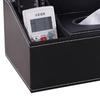 Multifunction Tissue Box Black Multiple Compartments Durable PU Leather Rectangular Tissue Box