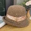 Curled Fashion Versatile Bucket Hat Women'S Elegant Diamond Buckle Decorative Wool Knitted Basin Hat Autumn And Winter Warm French Top Hat