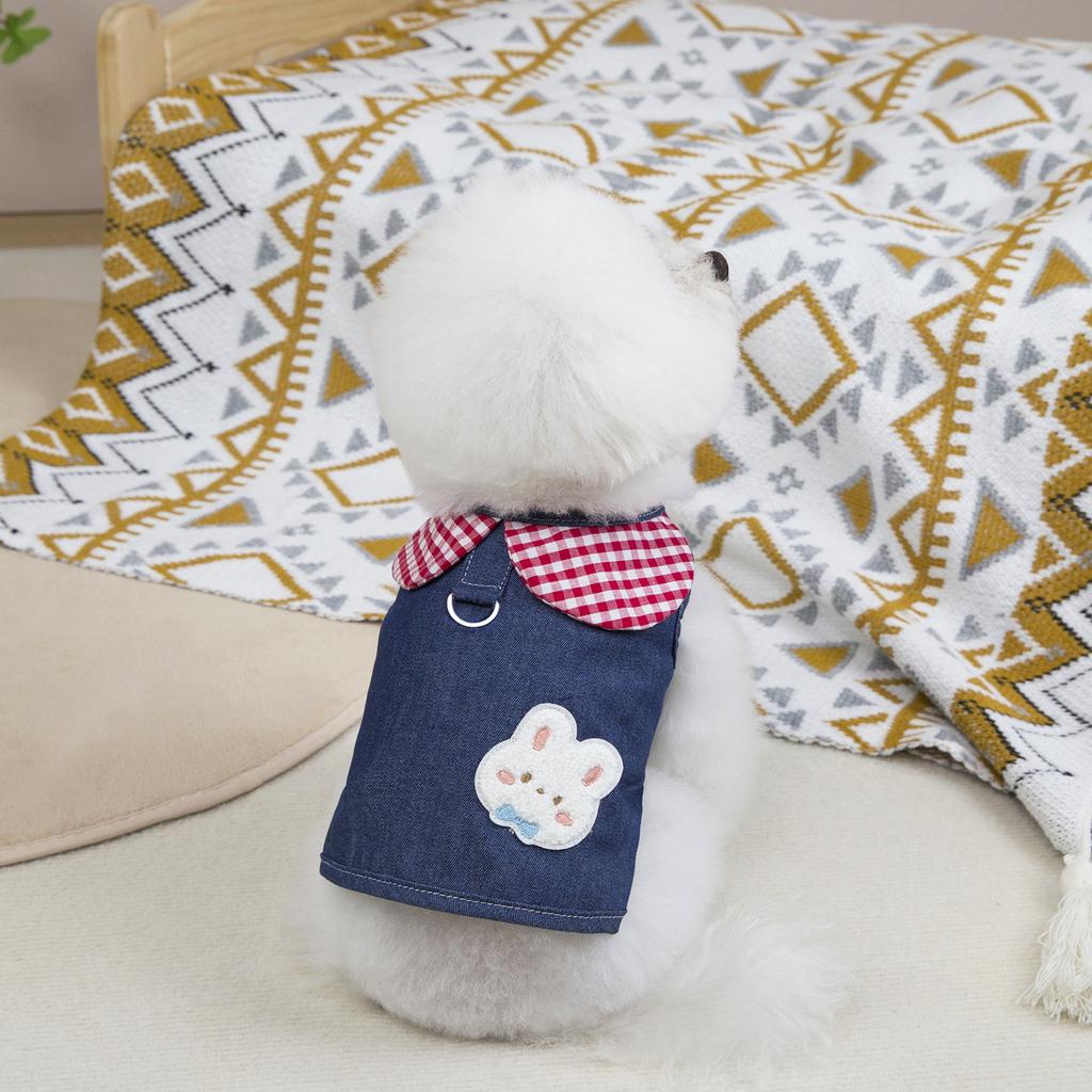 Frühlings- und Sommer-Denim-Haustierkleidung Katze Teddy Pomeranian Malteser Teetasse Kleiner Hund Kleidung 25 Puppenkragen Geschirr