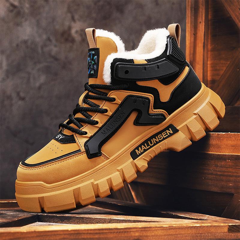 Fashion Casual Winter Outdoor Warm Retro Board Shoes Men's Trendy Versatile Thick Bottom Lace Wear Resistant Ankle Boots Botas Mujer