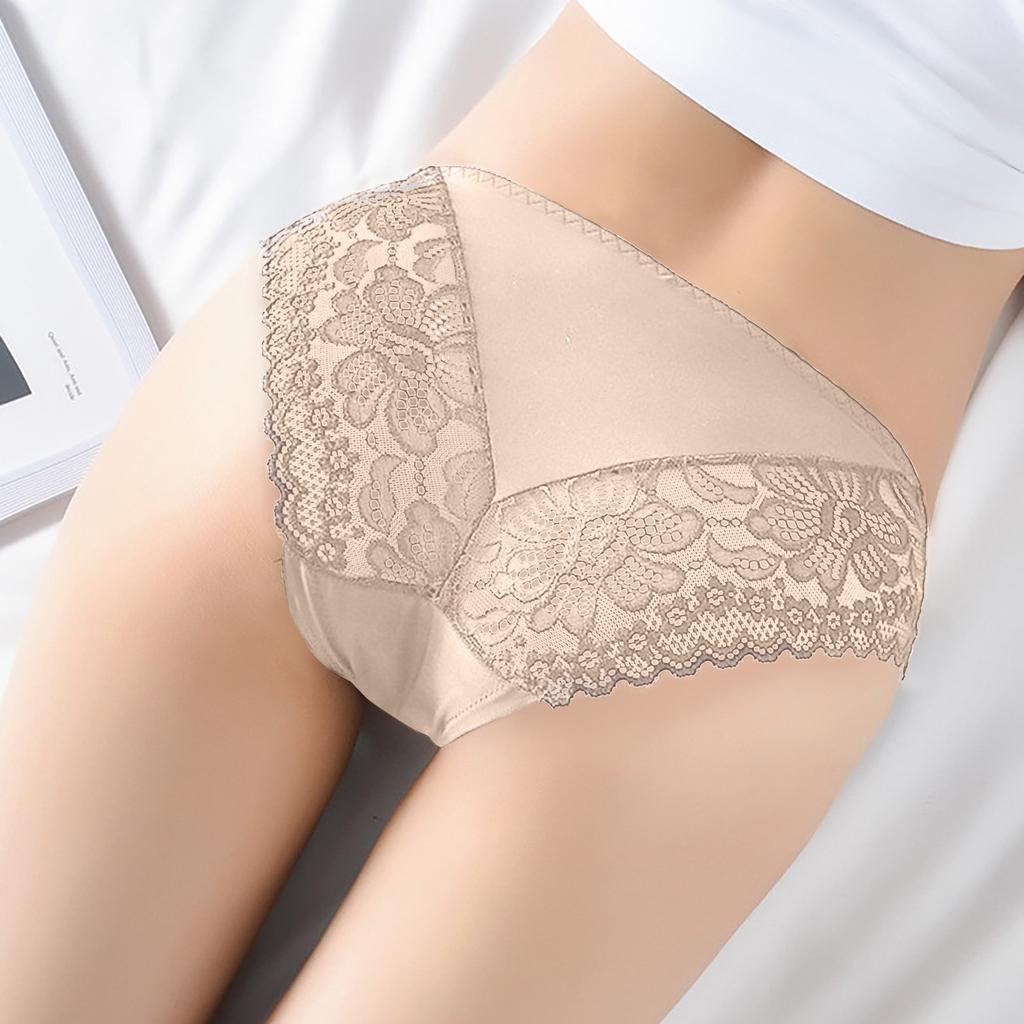 Ladies Sexy Color Low Waist Transparent Hollow Lace Stitching Sexy Panties