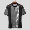 INCERUN Men Short Sleeve Mesh Sheer Glitter Patchwork Party T-shirts Tops