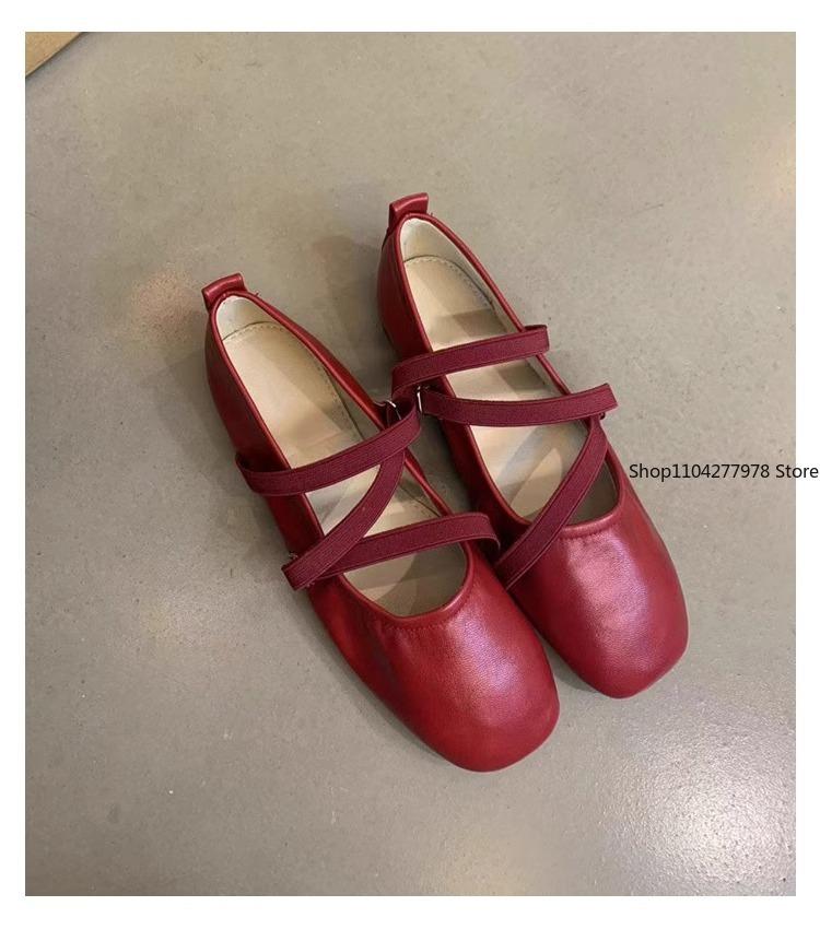 Fashion Spring Ballet Flat Shoes Women Comfy Leather Shoes 2025 Women Luxury Women Square Toe Flat Mary Janes Ladies Shoes Double Buckle