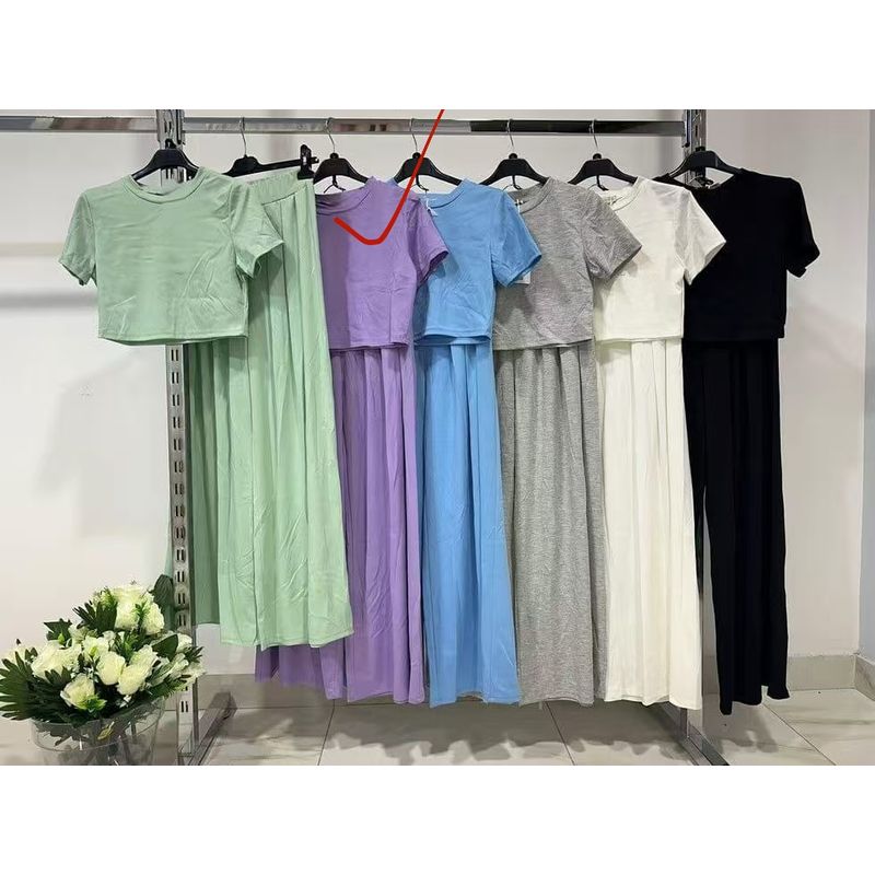 

Fashion Wind Casual Pure Color Short Tops Loose Pants Suit Short Top Wide Leg Pants Set Purple S