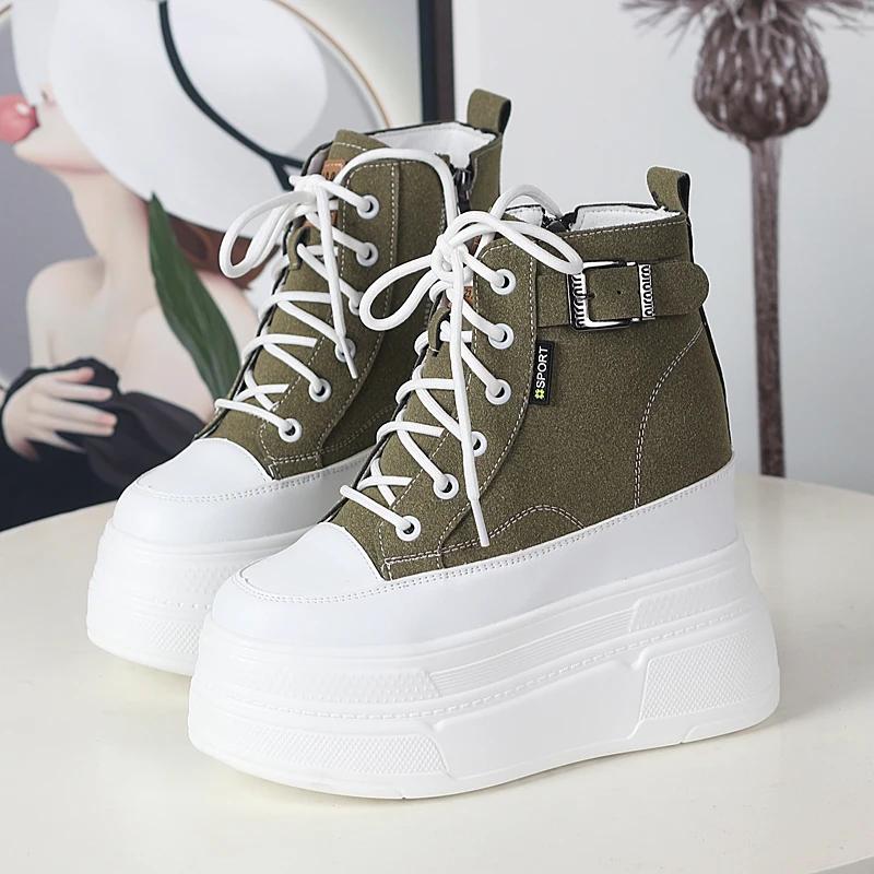 Fashion Small Super High Heel 13cm Frosted Leather High-top Shoes Women's Autumn and Winter New Velvet Muffin Platform Casual Sneakers