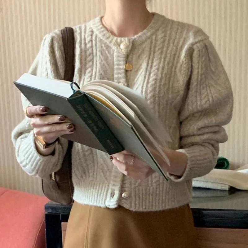 

Осенняя корейская мода милый кардиган Kinnted женский Y2k Kawaii однотонный свитер топ женский элегантный милый стиль Harajuku эстетичное повседневное пальто L бежевый